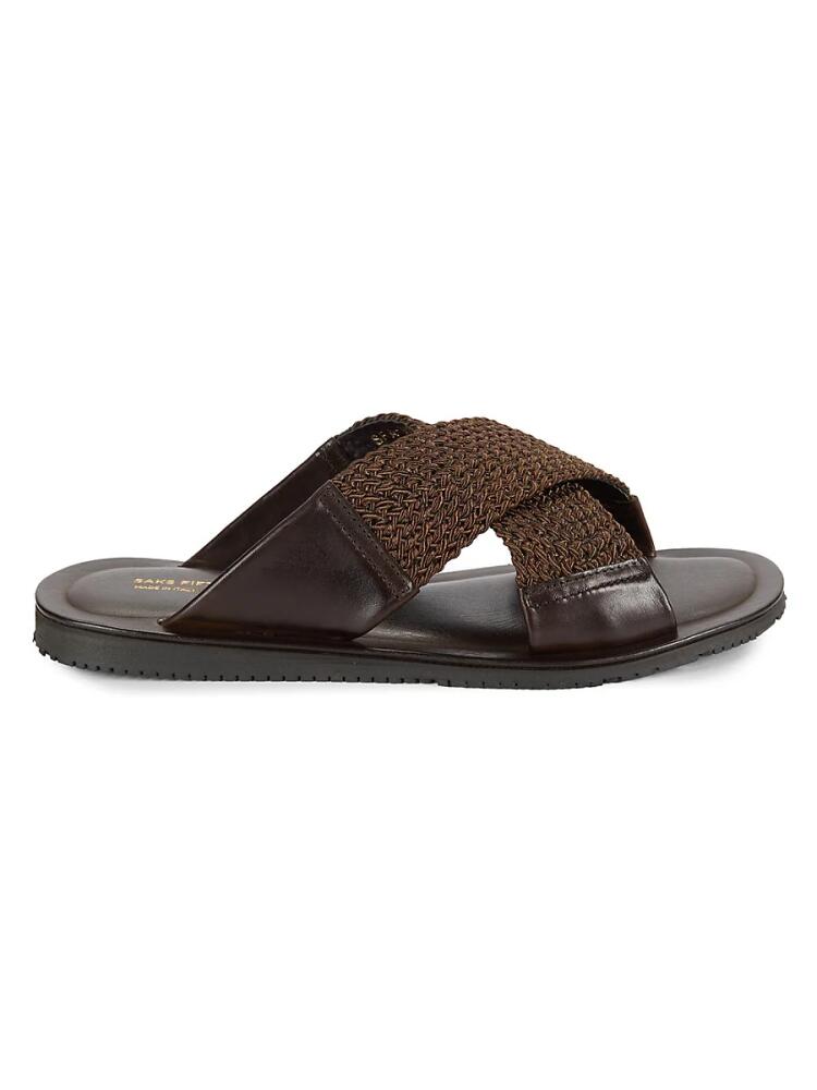 Saks Fifth Avenue Made in Italy Men's Braided Open Toe Sandals - Dark Brown Cover