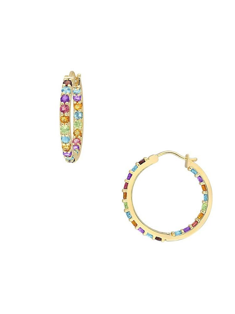 Sonatina Women's Yellow Goldtone Rhodium Plated Sterling Silver & Multi Stone Hoop Earrings Cover