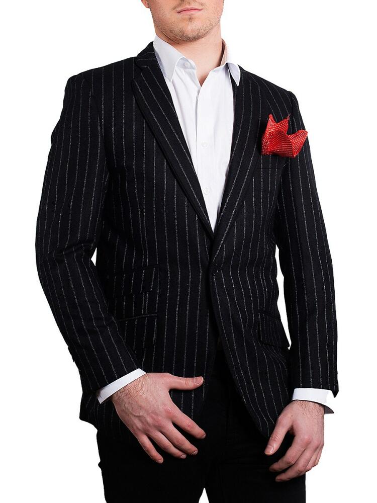 Elie Balleh Men's Slim Modern Fit Pinstripe Blazer - Black Cover