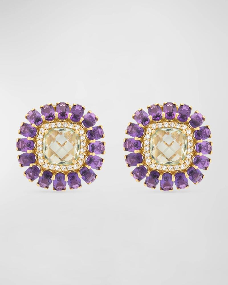 Miseno 18K Yellow Gold Diamond, Prasiolite, and Amethyst Stud Earrings Cover