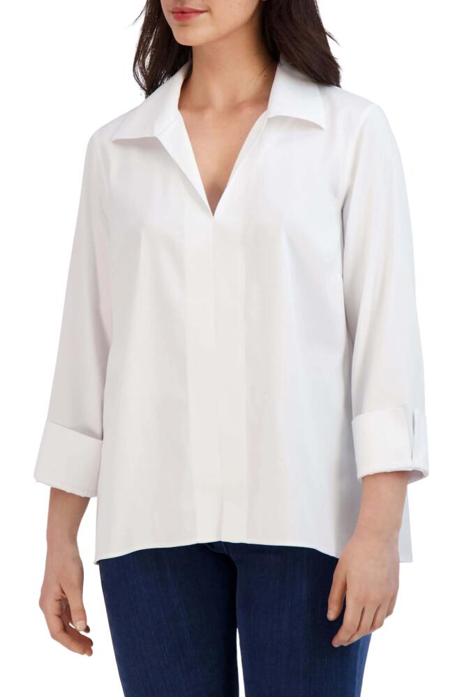 Foxcroft Agnes Split Cuff Popover Blouse in White Cover