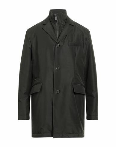 Canali Man Overcoat & Trench Coat Dark green Polyester, Lambskin Cover