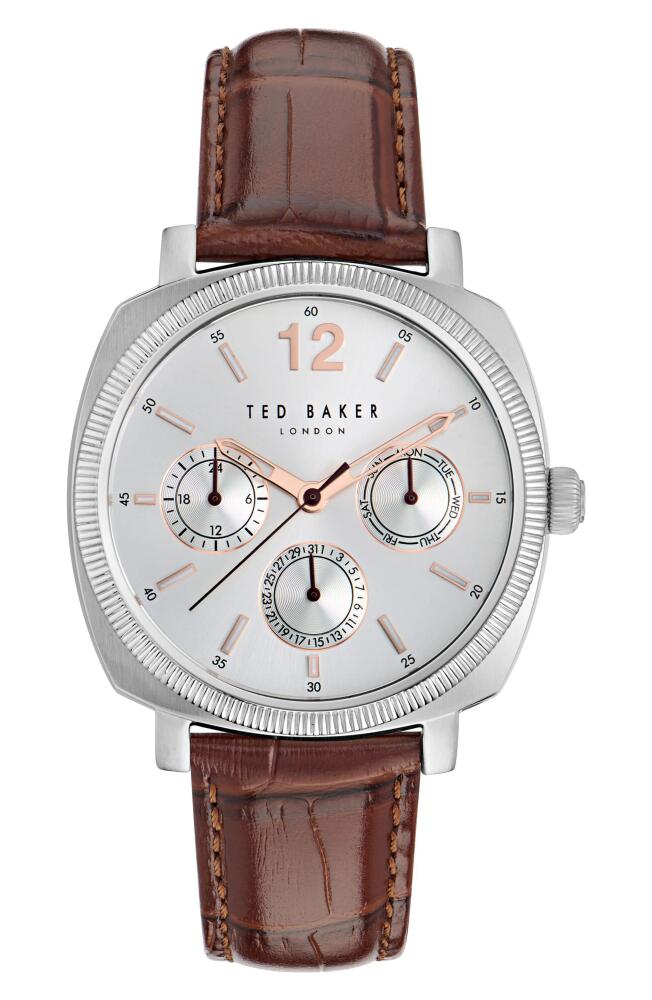 Ted Baker London Harryl Chronograph Leather Strap Watch, 42mm in Brown Cover