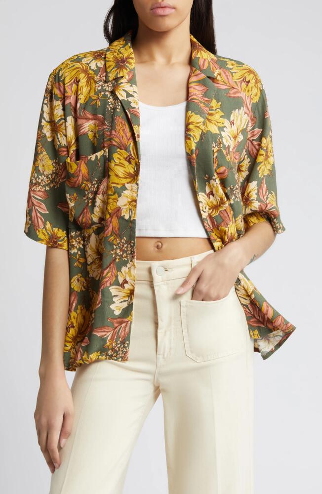 Treasure & Bond Relaxed Fit Camp Shirt in Olive Kalamata Amelia Floral Cover