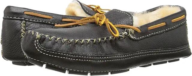 Minnetonka Sheepskin Lined Moose Slipper (Black Moose) Men's Moccasin Shoes Cover