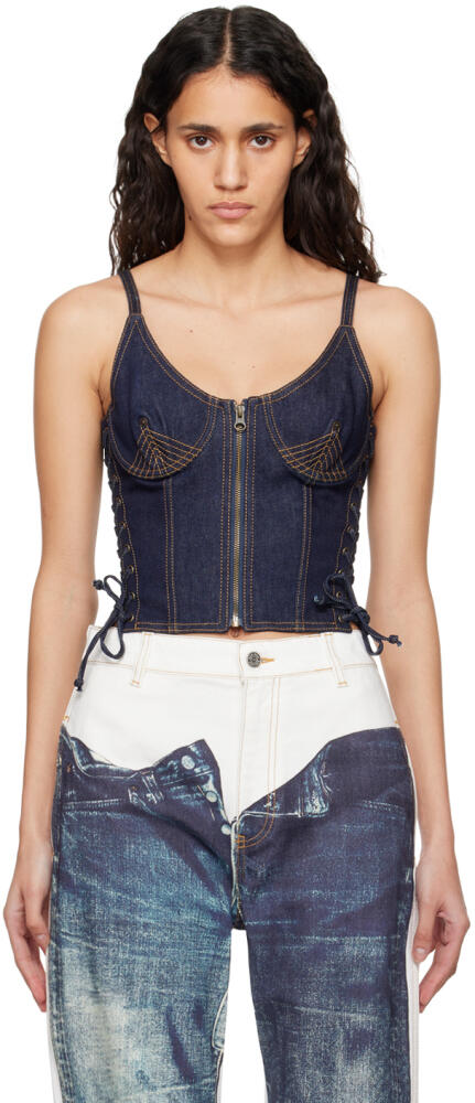 Jean Paul Gaultier Indigo 'The Lace-Up' Denim Tank Top Cover