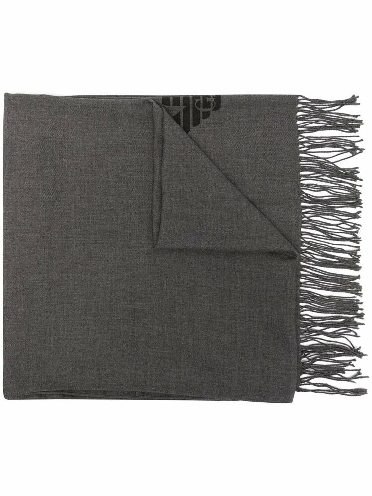 Emporio Armani eagle logo print fringed scarf - Grey Cover