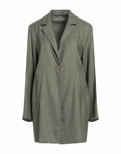 Fedeli Woman Overcoat & Trench Coat Military green Linen, Silk Cover