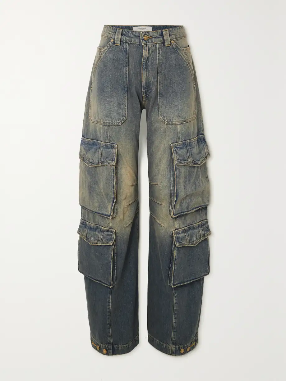 Golden Goose - Distressed Wide-leg Cargo Jeans - Blue Cover