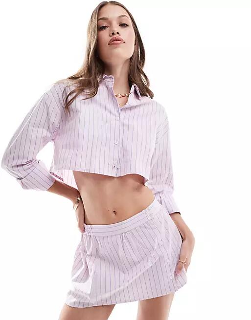 Pull & Bear boxy striped shirt in pink - part of a set Cover