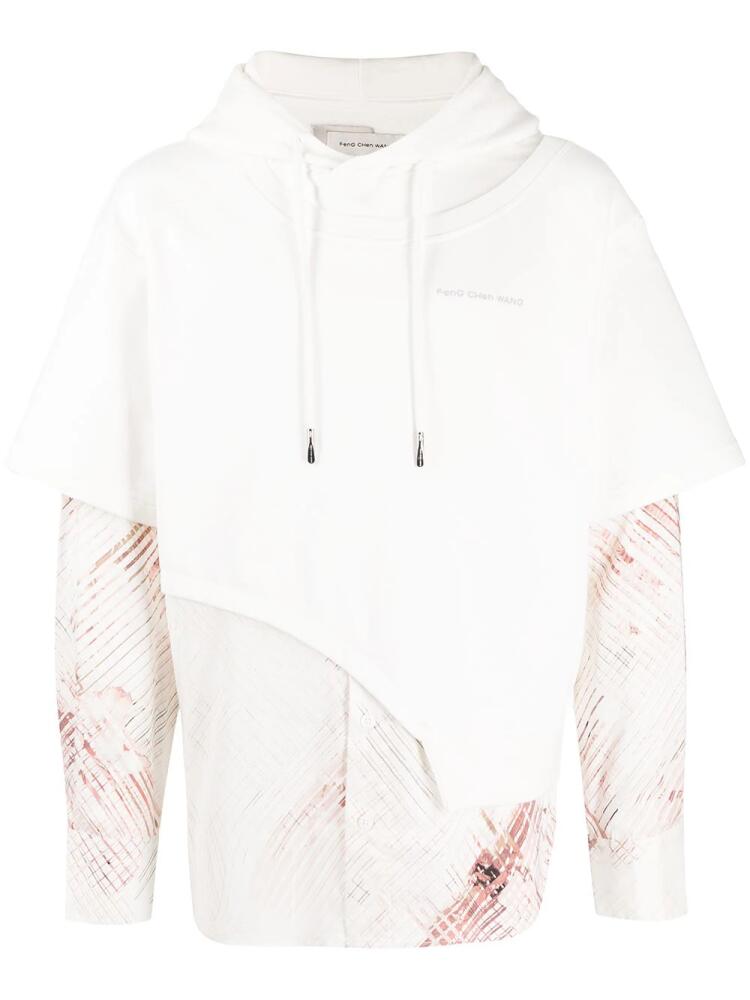 Feng Chen Wang layered-effect drawstring hoodie - White Cover