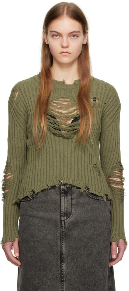 OPEN YY Khaki Damaged Heart Sweater Cover