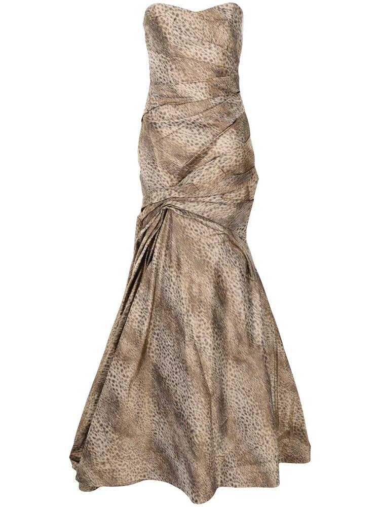 Monique Lhuillier sleeveless cheetah-print trumpet gown - Brown Cover