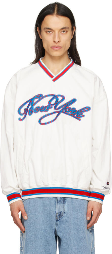 Tommy Jeans White Embroiderd Varsity Sweater Cover