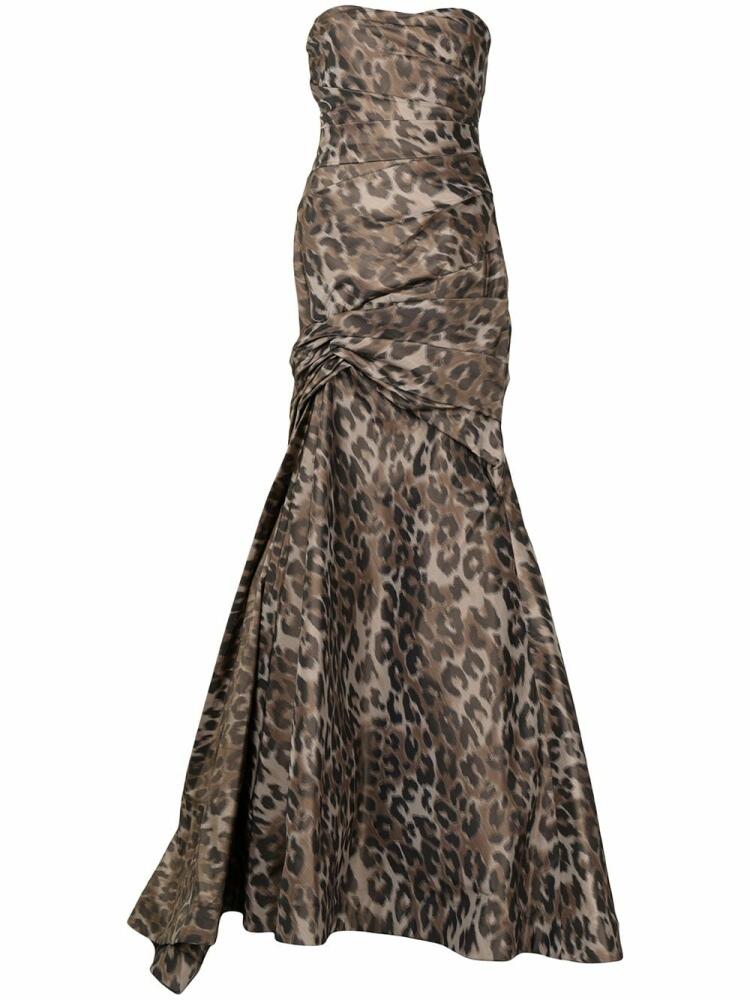 Monique Lhuillier cold-shoulder leopard print gown - Brown Cover