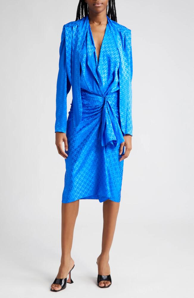 Mother of All Malani Long Sleeve Stretch Silk Jacquard Dress in Royal Blue Cover