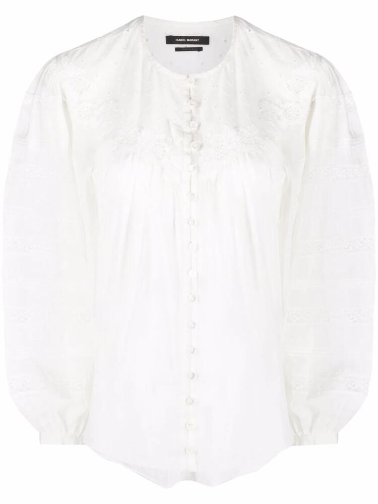 ISABEL MARANT band-collar long-sleeve blouse - White Cover