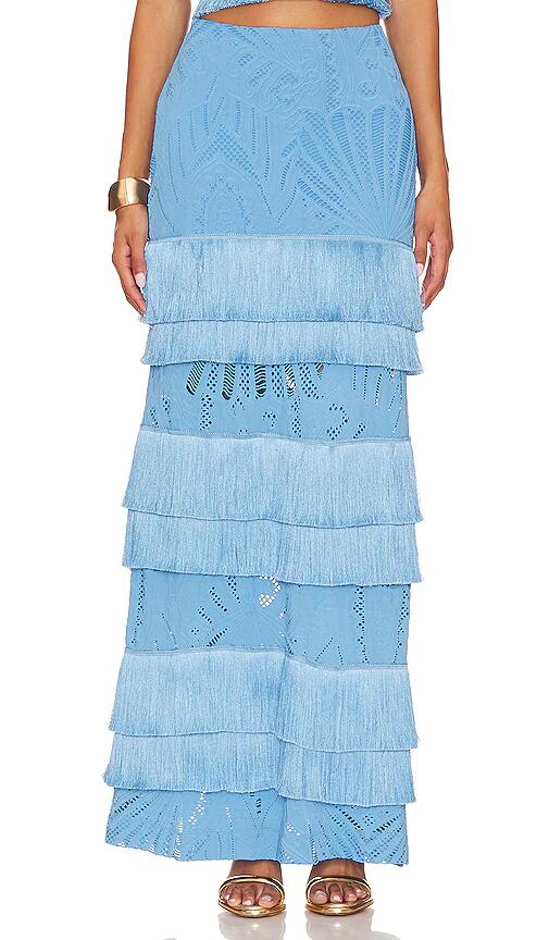 PatBO Fringe Lace Maxi Skirt in Blue Cover