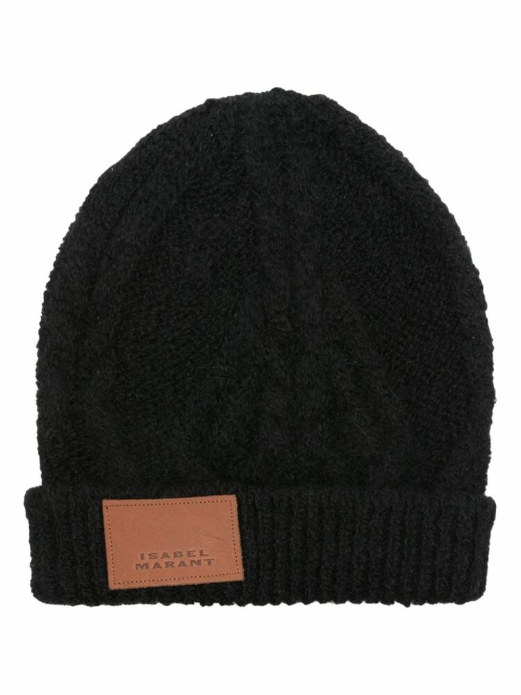 ISABEL MARANT logo-patch chunky-knit beanie - Black Cover