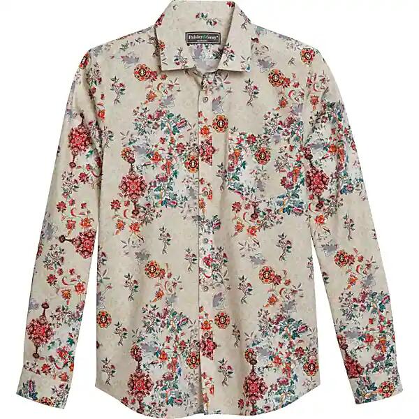 Paisley & Gray Men's Slim Fit Floral Sport Shirt Cream Cover