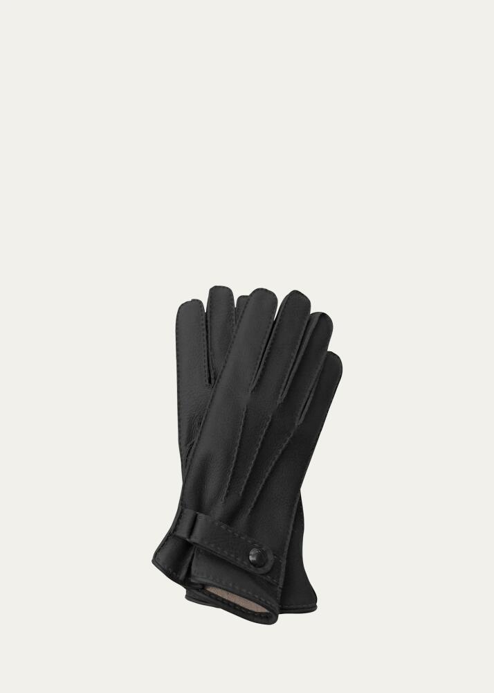 Bergdorf Goodman Men's Deerskin Leather Gloves with Cashmere-Silk Lining Cover