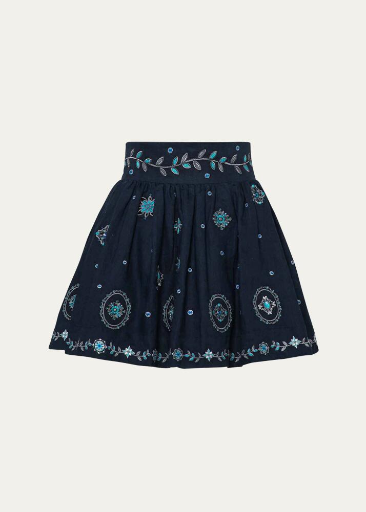 Agua by Agua Bendita Nori Relicario Embroidered Linen Mini Skirt Cover