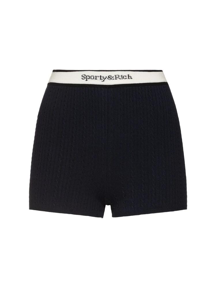 SPORTY & RICH Serif Logo Cable Knit Biker Shorts Cover