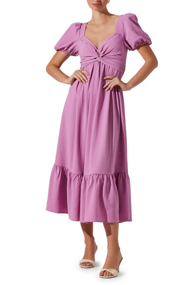 ASTR the Label Tie Back Puff Sleeve Midi Dress in Orchid Cover