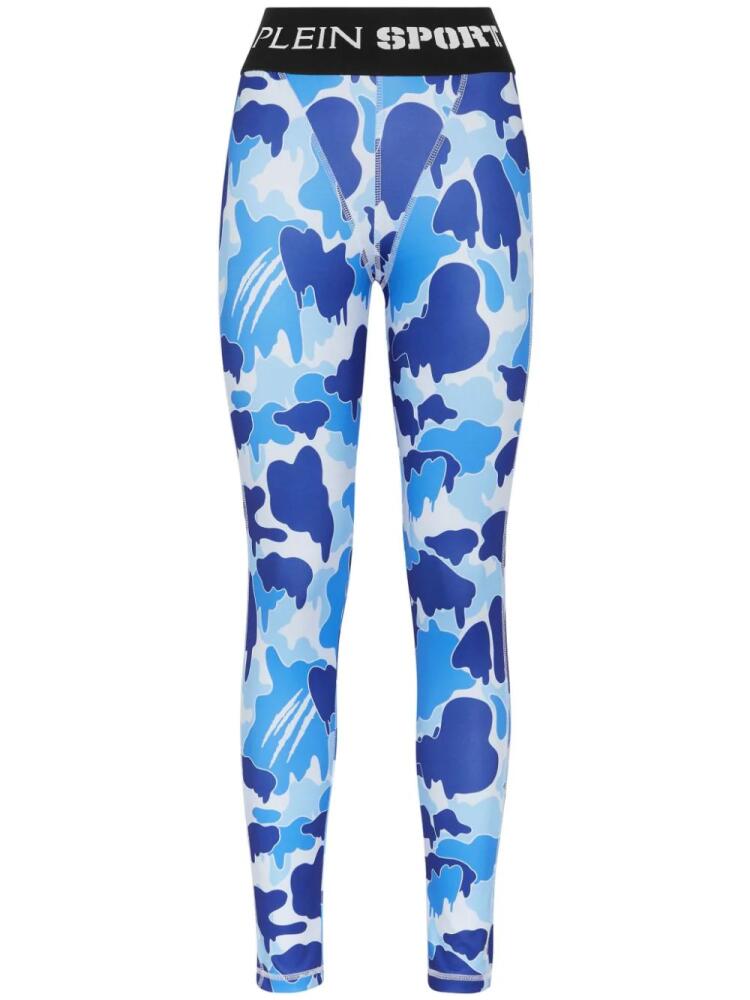 Plein Sport camouflage-print logo-waistband leggings - Blue Cover