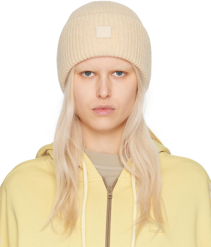 Acne Studios Beige Small Face Logo Beanie Cover