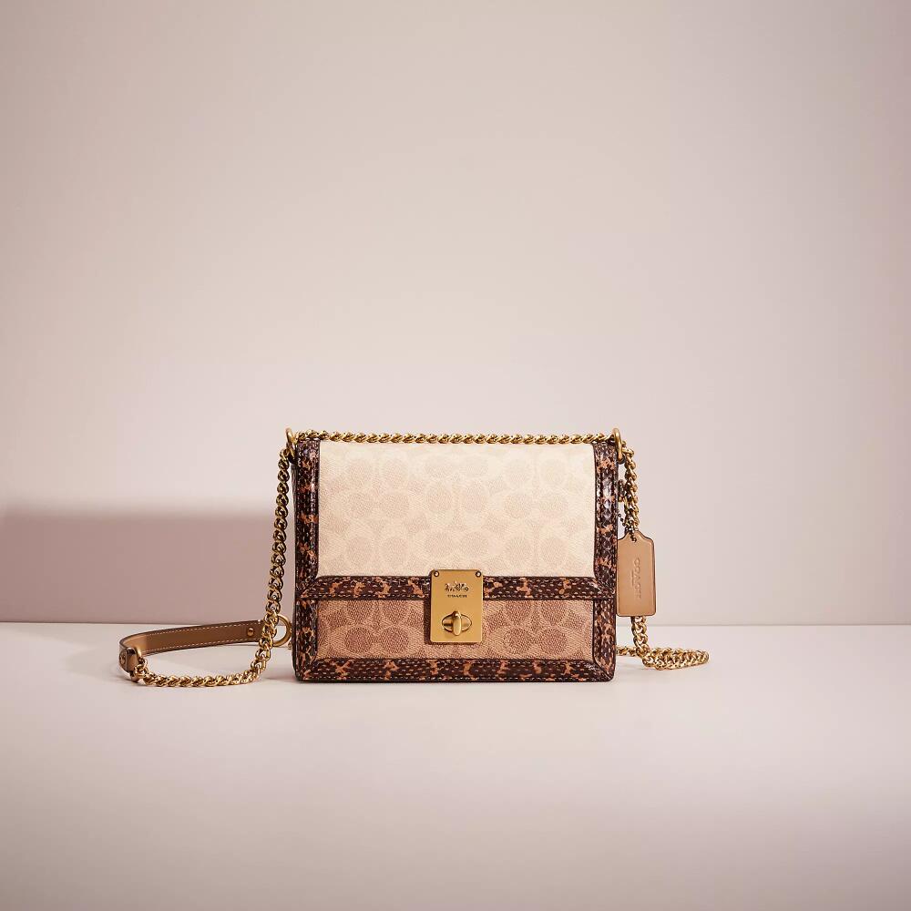 Coach Restored Hutton Shoulder Bag In Blocked Signature Canvas With Snakeskin Detail Cover