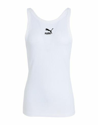 Puma Classics Ribbed Tank Woman Top White Polyester, Cotton, Elastane Cover