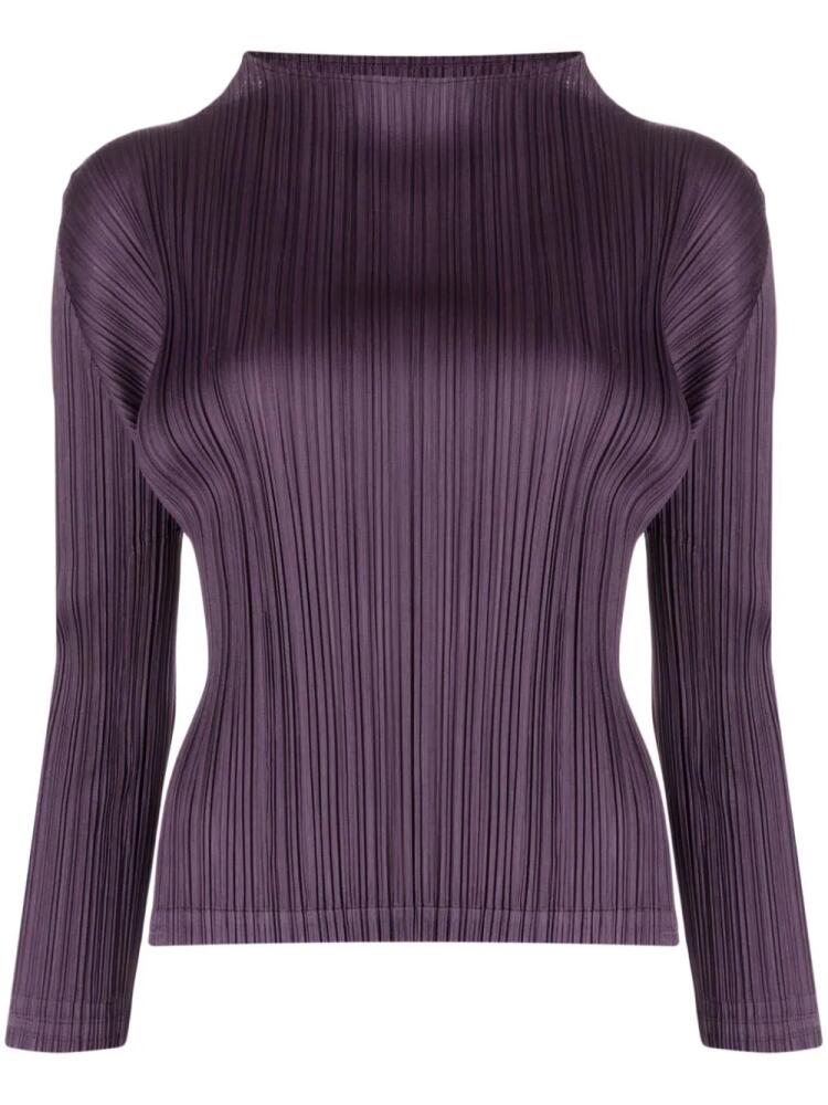 Pleats Please Issey Miyake pleated long-sleeve top - Purple Cover