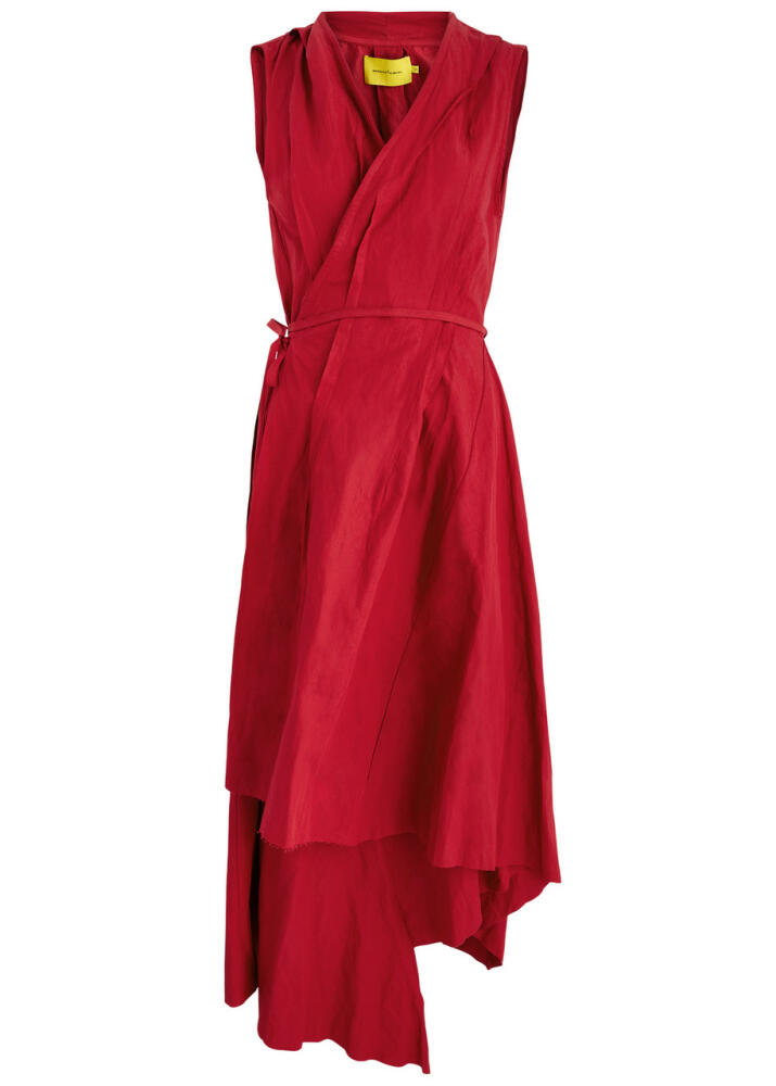 Marques' Almeida Asymmetric Cotton-blend Midi Wrap Dress - Red Cover