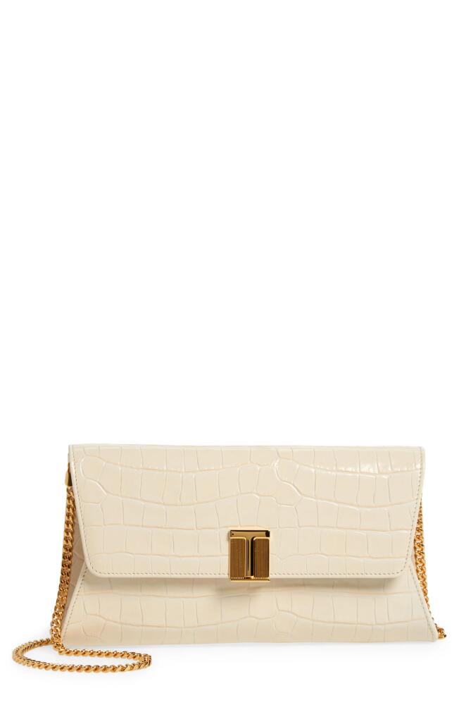 TOM FORD Nobile Croc Embossed Patent Leather Clutch in Ivory Cover