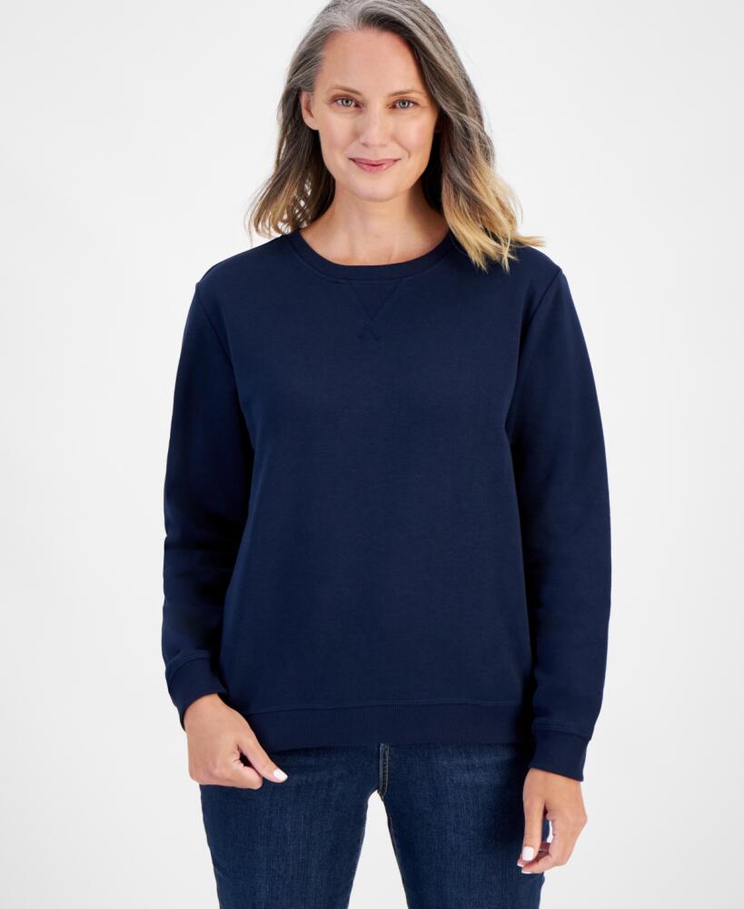 Style & Co Petite Crewneck Long-Sleeve Fleece Sweatshirt, Created for Macy's - Industrial Blue Cover