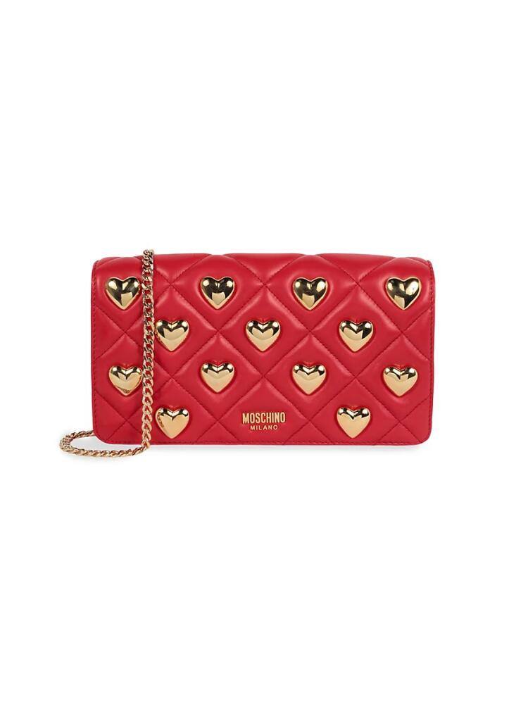 Moschino Women's Heart Leather Chain Shoulder Bag - Red Cover