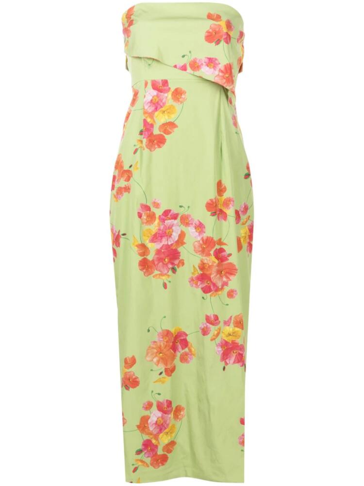 Isolda Poppy Dream floral-print strapless dress - Green Cover