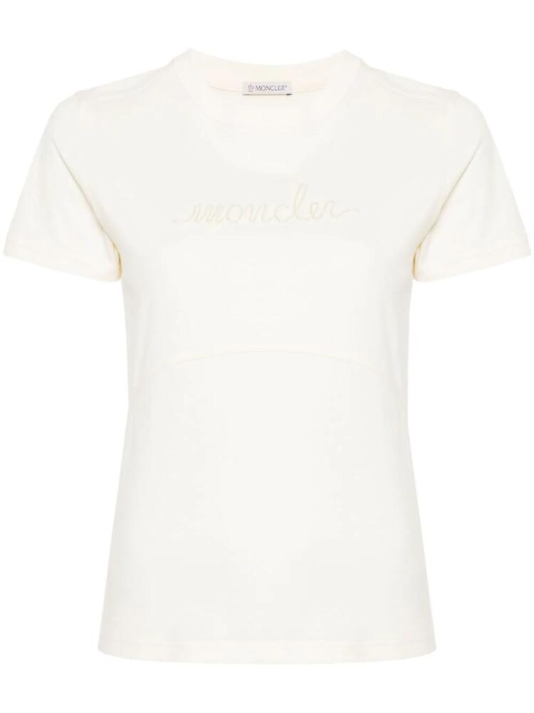 Moncler logo-embroidered cotton T-shirt - Neutrals Cover