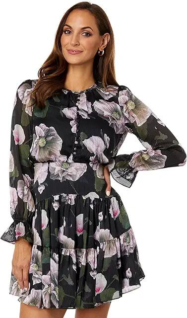 Ted Baker Yassley Long Sleeve Button-Up Tiered Mini Dress (Black) Women's Clothing Cover