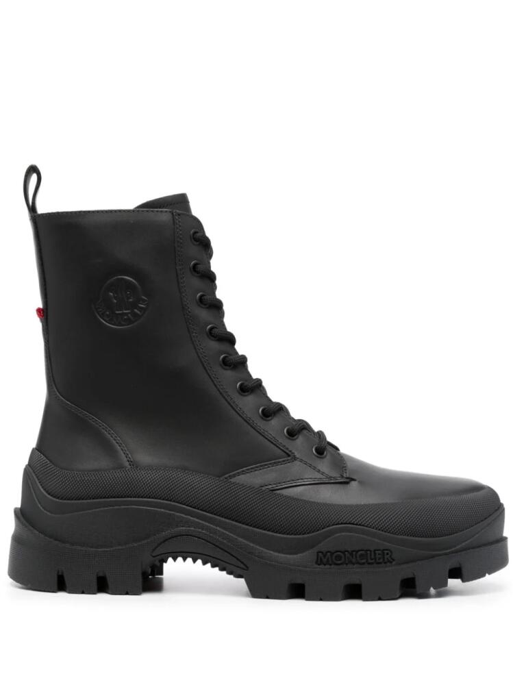 Moncler logo-debossed leather boots - Black Cover