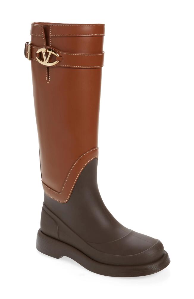 Valentino Garavani VLOGO Knee High Rain Boot in Tobacco/Fondant Cover