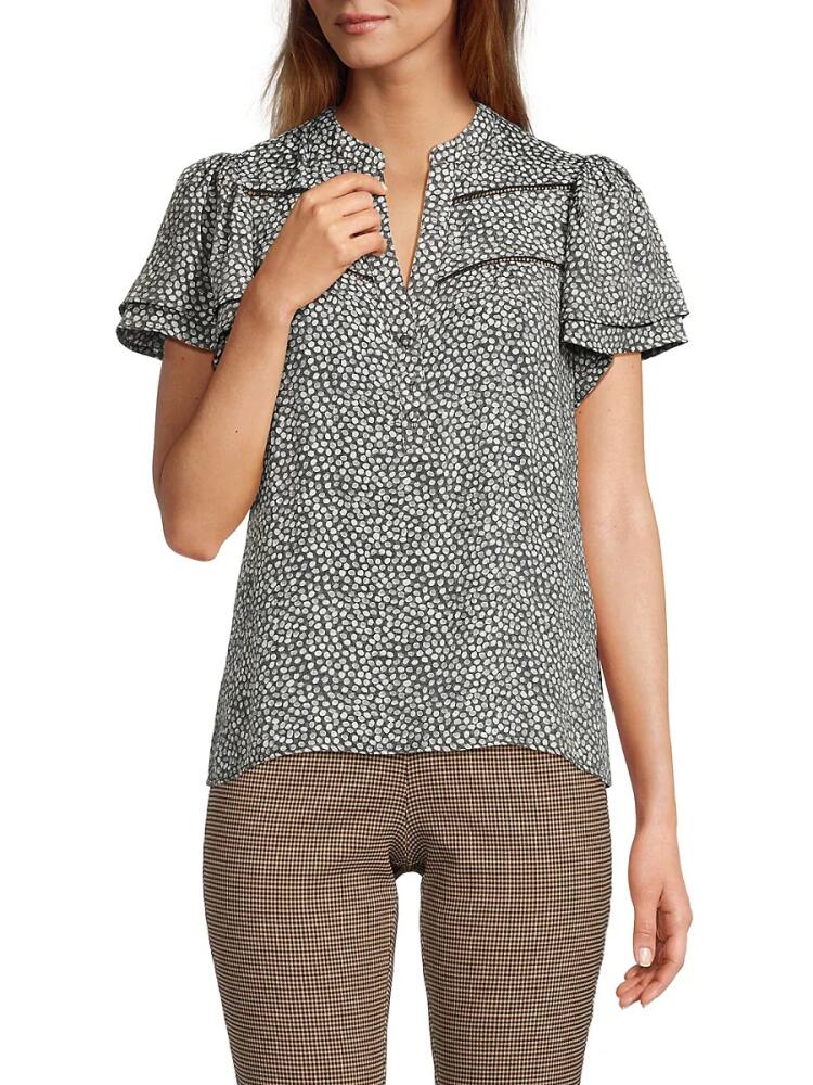 NANETTE nanette lepore Women's Dot Print Flutter Sleeve Top - Grey Cover