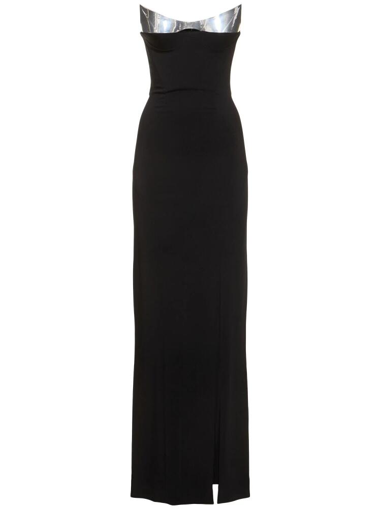 MUGLER Viscose Crepe Strapless Long Dress Cover