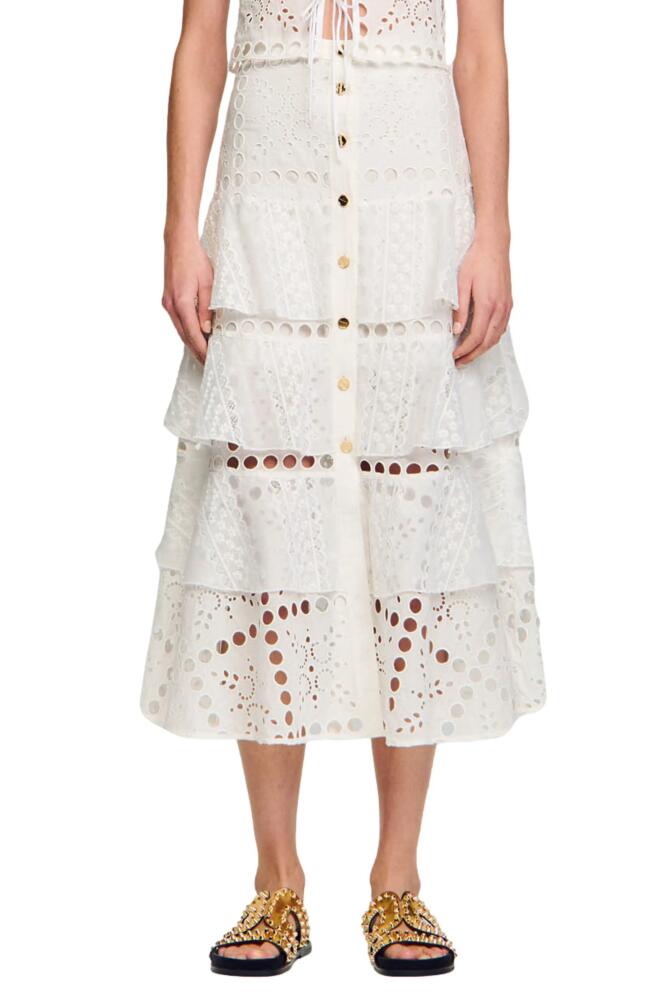 sandro Sahara Broderie Anglaise Tiered Skirt in White Cover