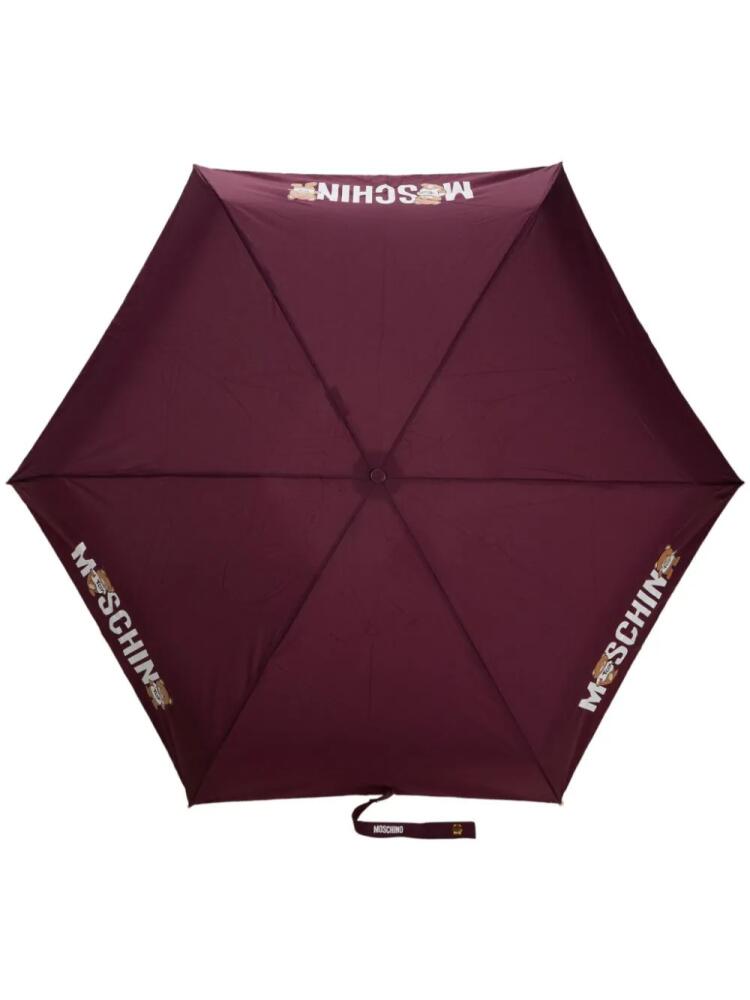 Moschino Teddy Bear logo-print foldable umbrella - Purple Cover