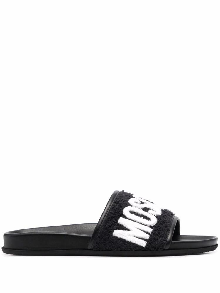 Moschino logo-lettering leather slides - Black Cover