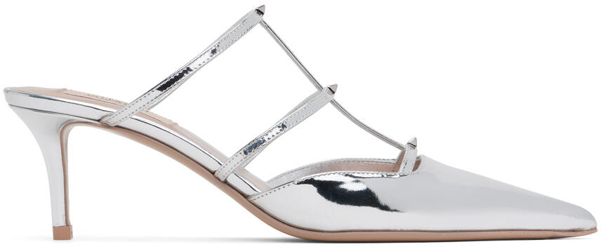 Valentino Garavani Silver Rockstud Wispy Calfskin 60mm Mules Cover