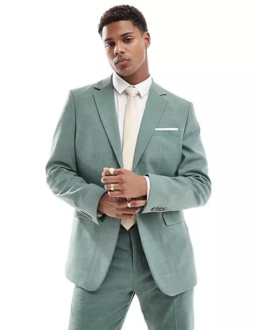 Selected Homme linen mix slim fit suit jacket in green Cover