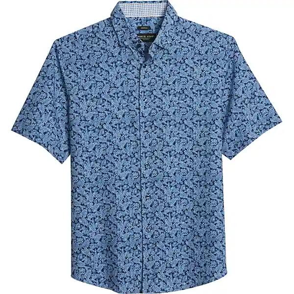 Pronto Uomo Big & Tall Men's Modern Fit Fern Short Sleeve Sport Shirt Dark Blue - Only Available at Men's Wearhouse Cover